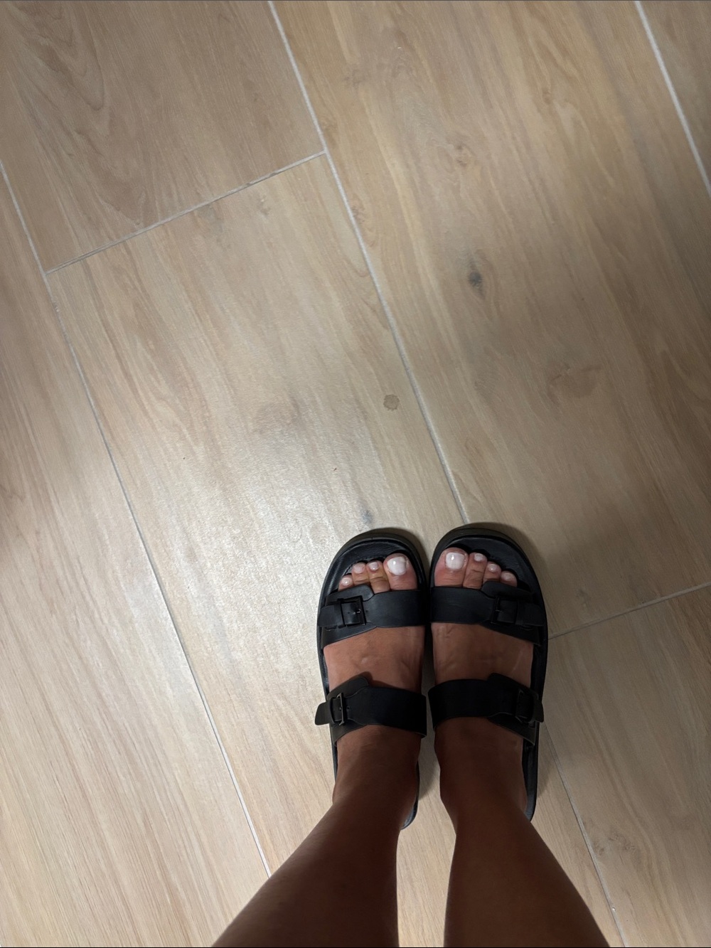 Black Double Buckle Slide Sandals